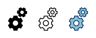 Simge vektörü beyaz arkaplanda izole ediliyor. vektör simgesi ayarlanıyor. Çarklar Simgesi Simgesi. Dişliler