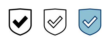 Beyaz arkaplanda izole edilmiş kalkan işaretleme simgesi vektörü. Koruma onayı işareti. Güvenli simge vektörü