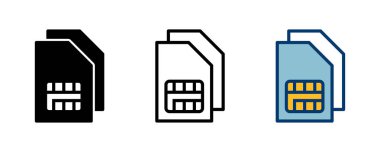 Beyaz arkaplanda Sim kart simgesi vektörü izole edildi. Mobil yuva simgesi. Cep telefonu sim kart çipi.