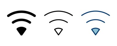 WIFI Simge vektörü beyaz arkaplanda izole edildi. Sinyal vektör simgesi. Kablosuz ve kablosuz ağ simgesi veya uzak internet erişimi için imza