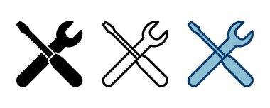 Beyaz arkaplanda izole edilmiş ikon vektörünü onar. İngiliz anahtarı ve tornavida simgesi. Ayarlar vektör simgesi. Bakım. araçlar