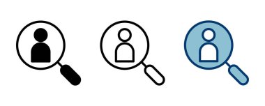 Beyaz arkaplanda izole edilmiş simge vektörü işe alınıyor. İnsan kaynakları konsepti. Adam alımı. Arama işi boşluk simgesi. İşe al. İnsan simgesi bul