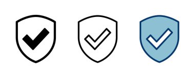 Beyaz arkaplanda izole edilmiş kalkan işaretleme simgesi vektörü. Koruma onayı işareti. Güvenli simge vektörü