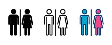 Tuvalet ikonu vektörü beyaz arkaplanda izole edildi. Tuvalet tabelası. Kadın ve erkek tuvalet işaretleri vektörü. Erkek ve dişi simgesi