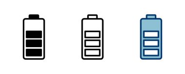 Batarya ikonu vektörü beyaz arkaplanda izole edildi. Batarya vektör simgesi. Şarj seviyesi. pil yükleme simgesi