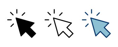 Beyaz arkaplanda simge vektörüne tıklayın. İmleç simgesi. Bilgisayar faresi imleç siyah ok simgelerine tıklayın. işaretleyici ok