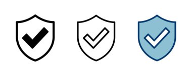 Beyaz arkaplanda izole edilmiş kalkan işaretleme simgesi vektörü. Koruma onayı işareti. Güvenli simge vektörü