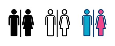 Tuvalet ikonu vektörü beyaz arkaplanda izole edildi. Tuvalet tabelası. Kadın ve erkek tuvalet işaretleri vektörü. Erkek ve dişi simgesi