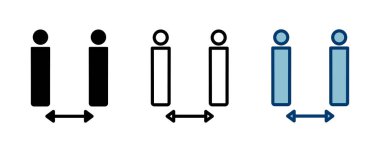 Sosyal uzaklık simgesi vektörü beyaz arkaplanda izole edildi. Mesafeyi koru. Coronavirus. Sosyal Mesafe ve Kişisel Karantina.