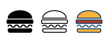 Hamburger ikonu vektörü beyaz arkaplanda izole edildi. Hamburger ve hamburger ikonu. Fast food vektör simgesi