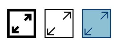 Beyaz arkaplanda tam ekran simge vektörü izole edildi. Tam ekran simgesine genişlet. Tam ekran işaret simgesi. Oklar sembolü