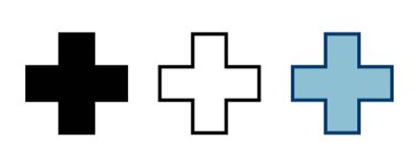 Artı beyaz arkaplanda izole edilmiş simge vektörü. Artı simge ekle. Toplama işareti. Tıbbi Artı simgesi