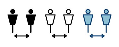 Sosyal uzaklık simgesi vektörü beyaz arkaplanda izole edildi. Mesafeyi koru. Coronavirus. Sosyal Mesafe ve Kişisel Karantina.