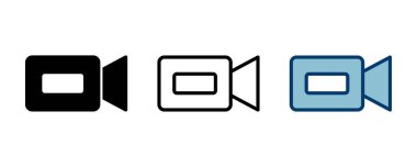 Video kamera ikonu vektörü beyaz arkaplanda izole edildi. Video kamera vektör simgesi. Kamera Simgeleri. Film tabelası. Sinema