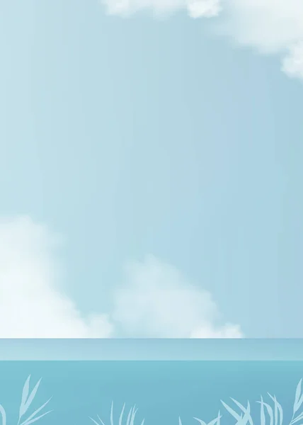 Небо Голубое Облака Трехмерной Подиумной Платформой Векторная Витрина Макет Лестницы — стоковый вектор