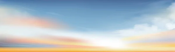 青と黄色の春の日没の空の風景 朝の空のベクトル 晴れた日の空夏 地平線世界環境の日のための自然バナーの背景 地球や地球の日を保存 — ストックベクタ