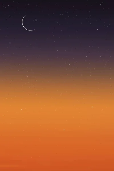 Islamitische Kaart Met Crescent Maan Blauw Oranje Lucht Achtergrond Verticale — Stockvector