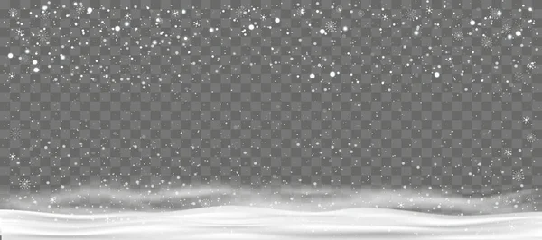 Şeffaf Arkaplanda Kar Yağan Kış Arkaplanı Kar Yığınlarında Farklı Şekillerde — Stok Vektör
