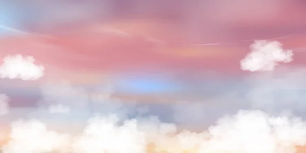 Sunrise Sky Con Nubes Esponjosas Color Pastel Azul Rosa Amarillo — Vector de stock
