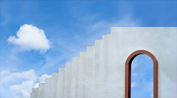 Dinding Semen Dan Tangga Langkah Dengan Jendela Kayu Bingkai Arsitektur — Stok Foto