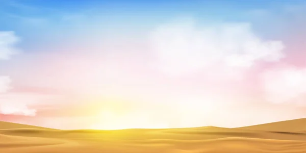 Zonsondergang Hemel Met Wolken Scène Strand Zand Avond Vectorhorizon Romantische — Stockvector