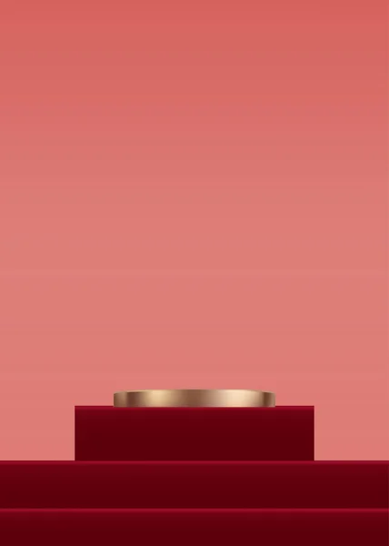 Kırmızı Adım Bej Duvar Arkaplanı Nda Boyutlu Pembe Altın Silindir — Stok Vektör