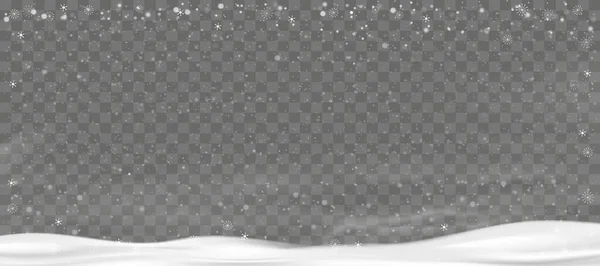 Зимний Фон Снегопадом Прозрачном Фоне Векторное Рождественское Знамя Снежинками Разных — стоковый вектор