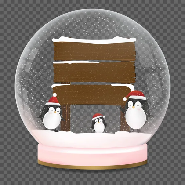 Christmas Ball Cute Penguins Wearing Red Christmas Hat Playing Ice — Stock Vector