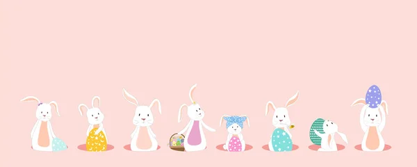 Happy Kartka Powitalna Wielkanoc Cute Biały Królik Jajka Wielkanocny Królik — Wektor stockowy