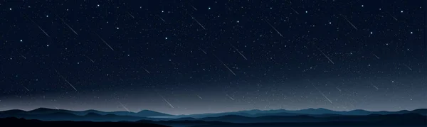 Νυχτερινός Έναστρος Ουρανός Ορεινό Τοπίο Horizon Σκούρο Γαλάζιο Ουρανό Αστέρια — Διανυσματικό Αρχείο