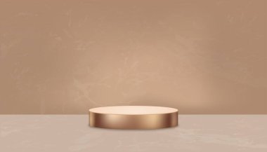 3D Rose Gold Podyumunu bej mermer duvarlı arka planda, silindir standlı Vector lüks stüdyo sahnesi, Güzellik, Kozmetik ve Spa ürün sunumunda göster 