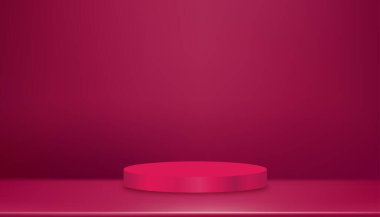 Magenta Background, 3d Podium Display on Empty Room Studio,Pink Magenta wall room with copy space,Vector backdrop Presentation for Product Beauty,Cosmetic,Mothers day,Valentine day, Color Trend 2023