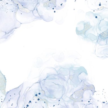 Watercolor drop splash Blue color with gold glitter on white background,Hand drawn paint alcohol ink in abstract pattern,Illustration digital paint spectacular abstract backdrop,Mable liquid texture