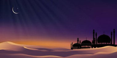 Islamic card with Mosques dome,Crescent moon on blue sky background,Vertical banner Ramadan Night with twilight dusk sky for Islamic religion,Eid al-Adha,Eid Mubarak,Eid al fitr,Ramadan Kareem