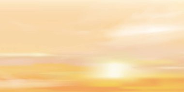 Sunrise with Yellow Sky and Cloud with bright light in Morning,Sunset Sky on Springtime,Vector horizon Golden hours with Orange Sky in Evening Summer,Beautiful natural banner for all Season background