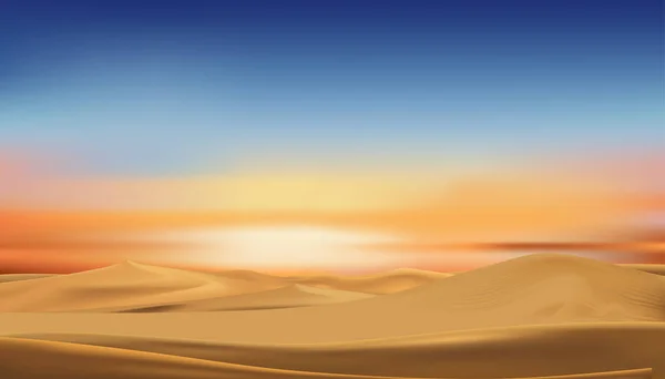 Vector Desert Landscape Evening Sunset Natural Sky Line Blue Pink — Image vectorielle