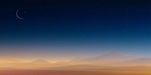Islamic Background Ramadan Kareem Card Design Crescent Moon Star Sunset — Image vectorielle