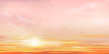 Sunrise in Morning with Pink, Orange,Yellow Sky,Romantic twilight landscape with Sunset in evening, Vector Horizon Golden Hour Sky  Banner of Sun Dawn or Sunlight for Four Seasons Background