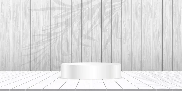White Wood Texture Background Podium Wooden Panel Studio Room Pusty — Wektor stockowy