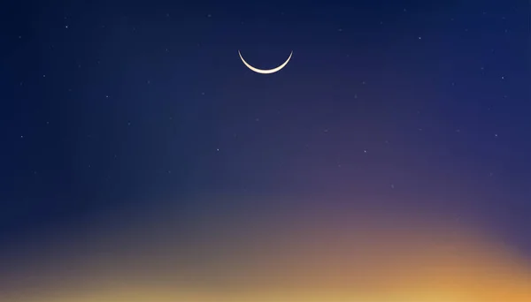 Νυχτερινός Ουρανός Ημισέληνο Φεγγάρι Και Αστέρι Σκούρο Μπλε Πορτοκαλί Κίτρινο — Διανυσματικό Αρχείο