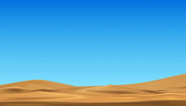 Zandstrand Met Blauwe Lucht Aan Zee Woestijnlandschap Met Gouden Zandduinen — Stockvector