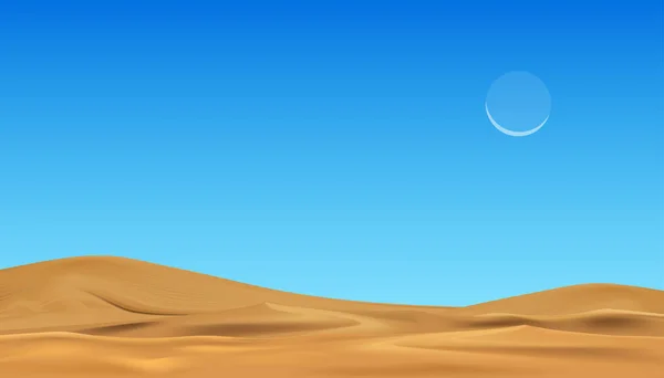 Plage Sable Ciel Bleu Paysage Désertique Dunes Sable Avec Croissant — Image vectorielle