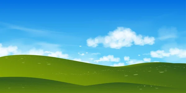 Spring Nature Background Green Field Landscape Blue Sky Horizon Summer — 스톡 벡터