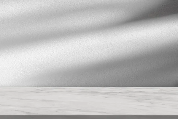 Betonwand Textur Mit Blättern Schatten Auf Marmorboden Hintergrund Leeres Weiß — Stockfoto