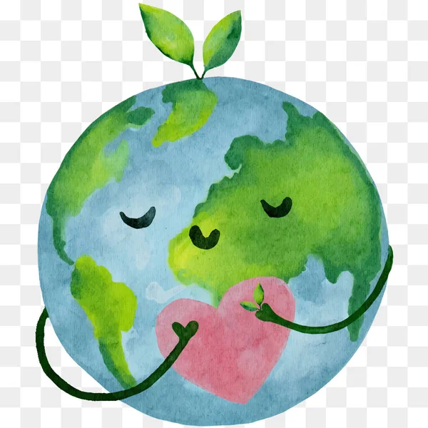 День Земли Акварель Международный День Матери Земли Деревом Улыбающемся Глобусе — стоковый вектор