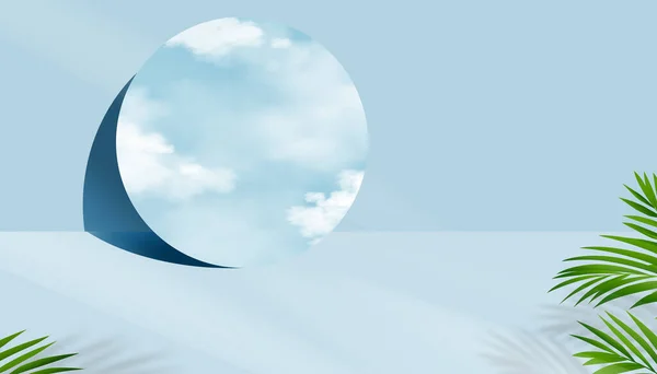 Косметический Продукт Дисплей Подиум Облаками Синее Небо Отражение Mirror Vector — стоковый вектор