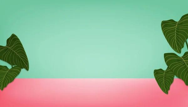 Studio Display Roze Groene Pastel Kleur Met Tropische Bladeren Met — Stockvector