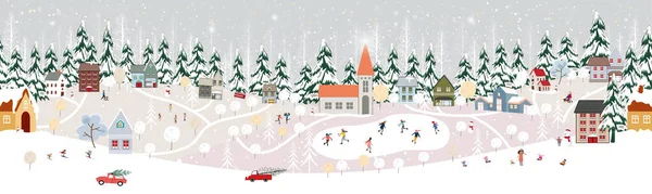 Nahtloses Muster Winterlandschaft Feiern Von Weihnachten Und Neujahr 2024 Dorf — Stockvektor
