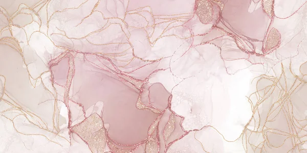 Akvarell Droppe Bläck Splash Rosa Färg Med Guld Glitter Vit — Stockfoto