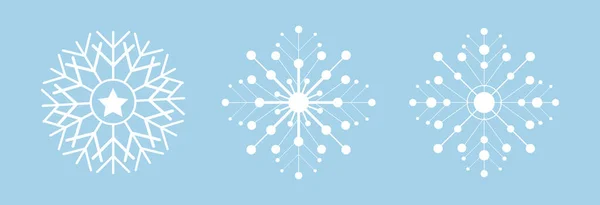 クリスマス 2024年カード バナー カレンダーのための白い雪の結晶アイコンセット青空の背景 かわいい シンプルかつタイムレスなパターン装飾要素 — ストックベクタ